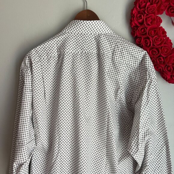 Paul Fredrick Men's Dress Shirt Two Ply Cotton 16 1/2 - 34 White Paisley Print - Picture 7 of 10